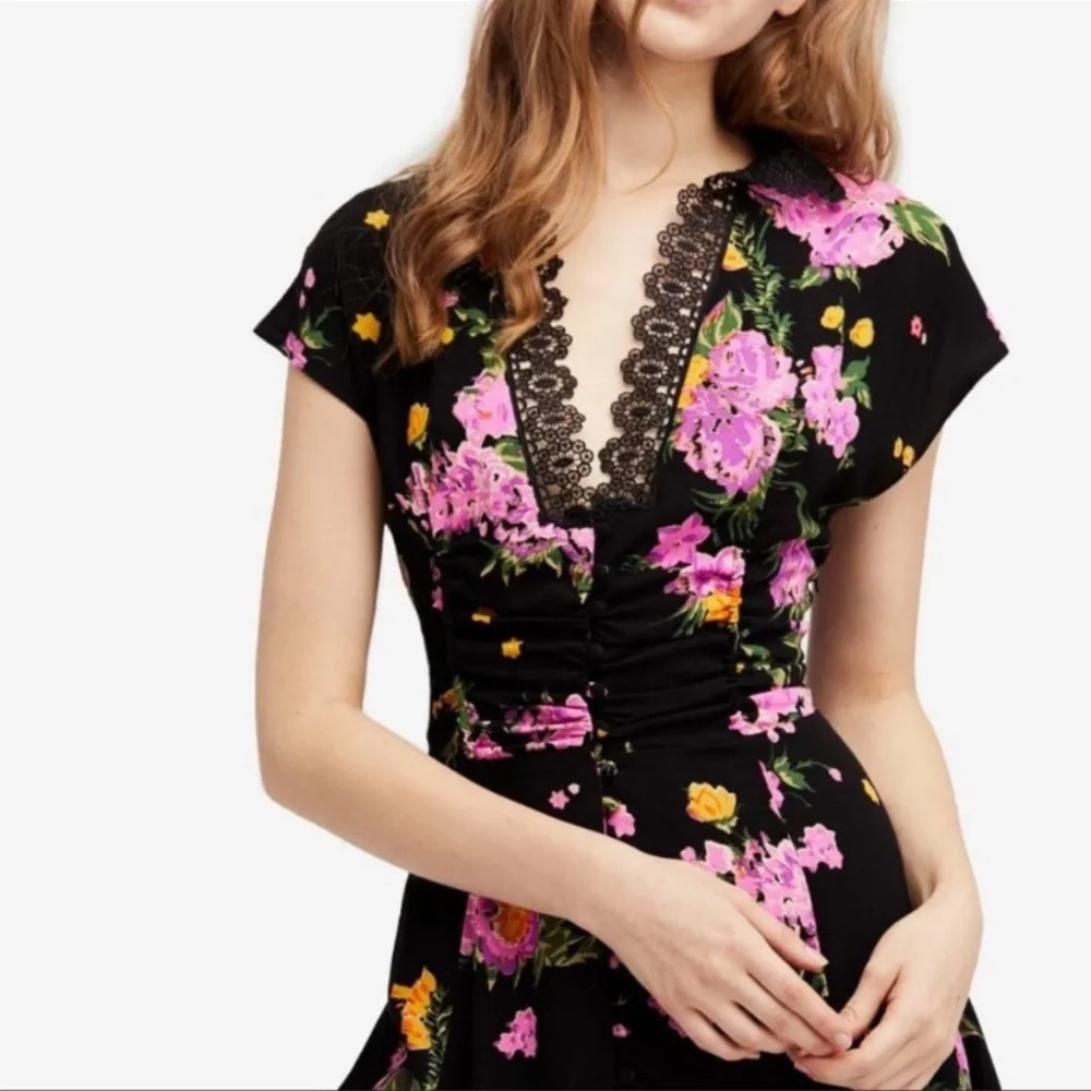 Free People Alora Floral button down mini dress